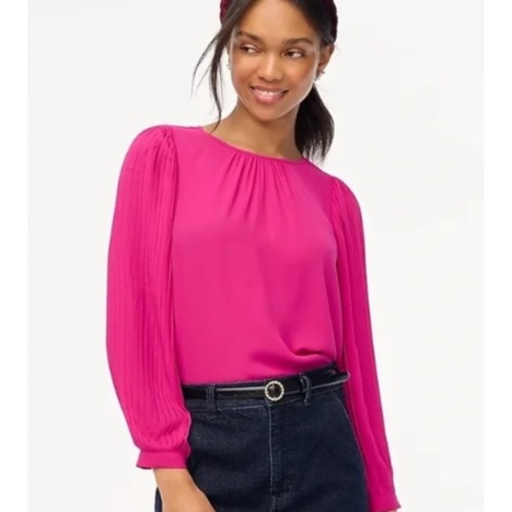 NWT, J. Crew Women's 2X, Pleated Long Sleeve Top, Fuchsia, Keyhole, Professional - Picture 6 of 6